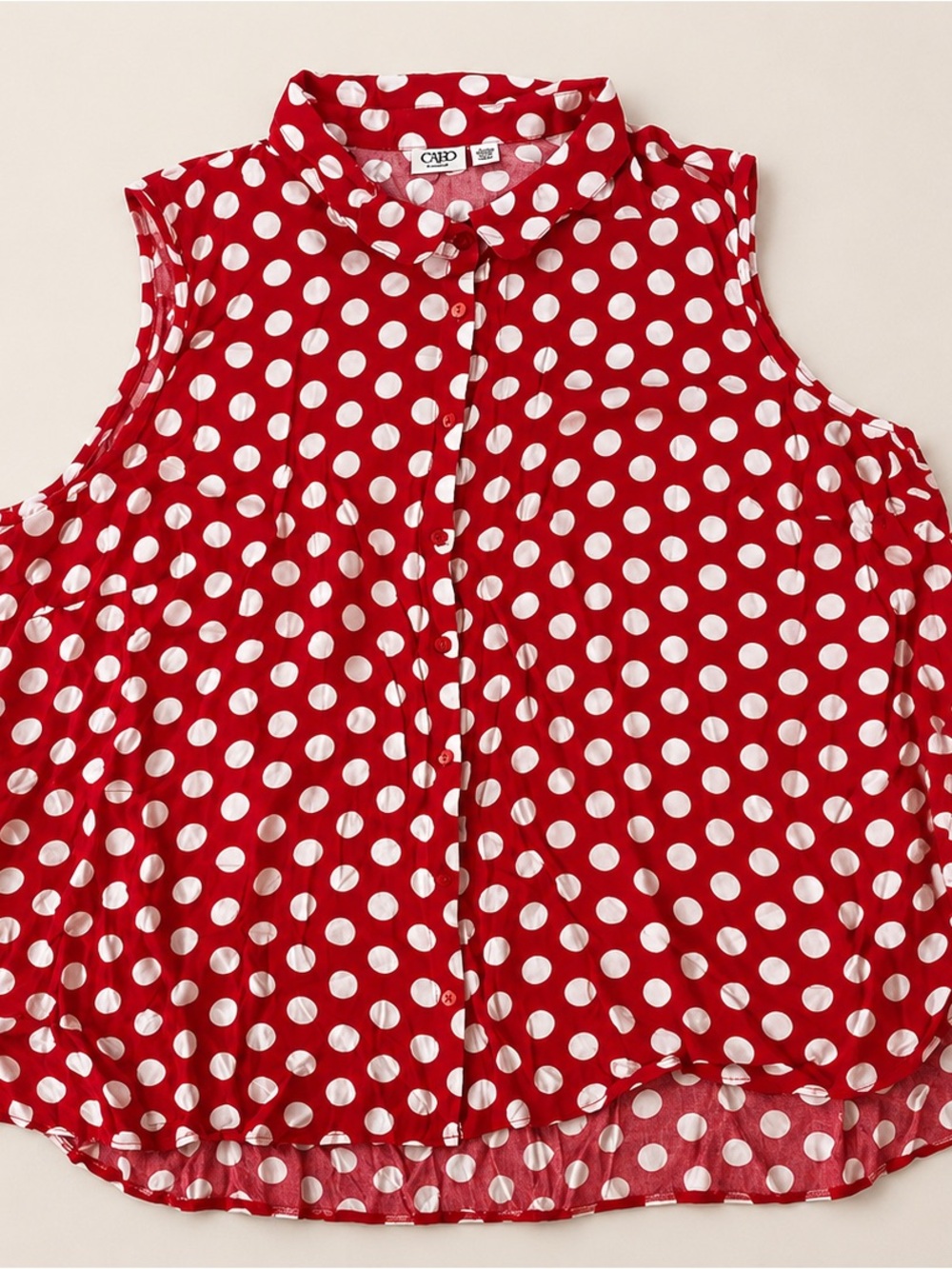 Cato Woman Red White Polka Dot Sleeveless Button Front Blouse Top 26/28W